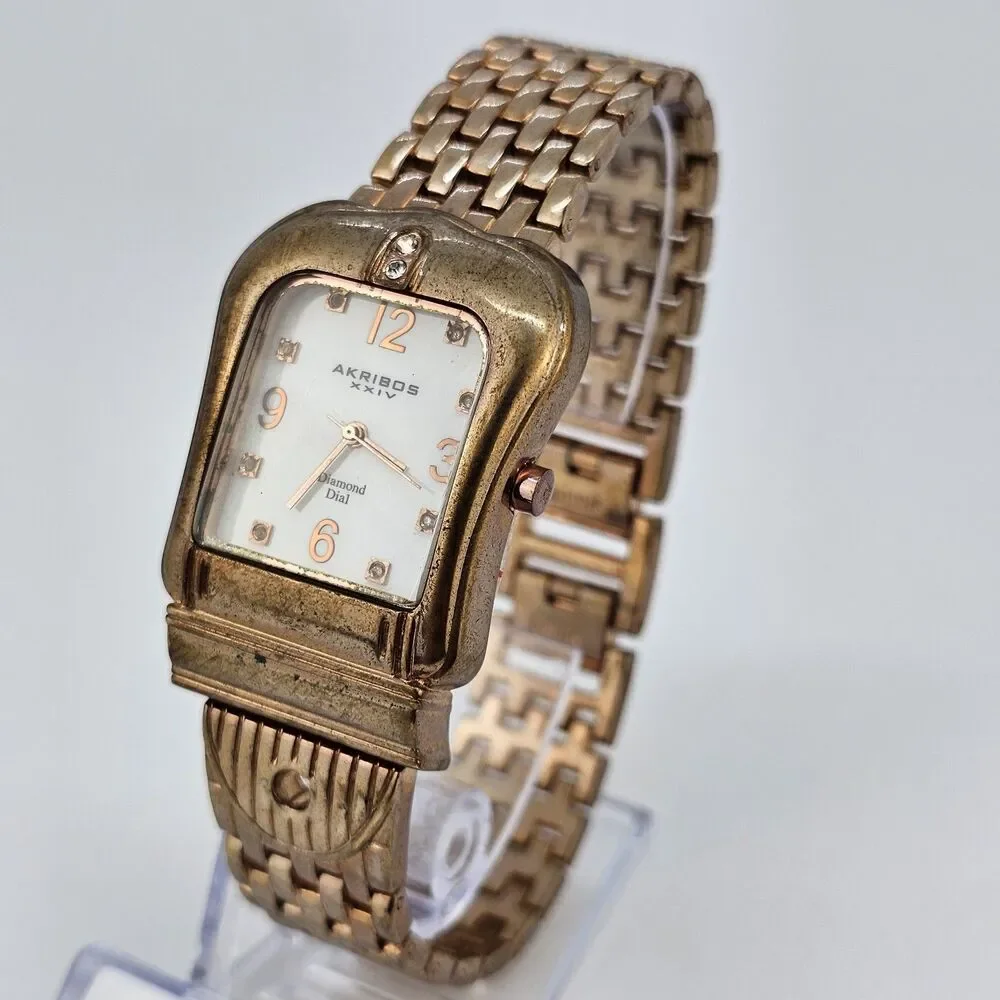 Akribos XXIV Women Watch 32MM Horseshoe White Dial Rose Gold Band 8